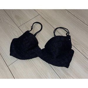 Vintage Maidenform French Demi 9197 Soft Cup Underwire Floral Womens 34C Black